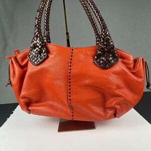 Paolo Masi Vibrant Orange Bag with Woven Brown Handles